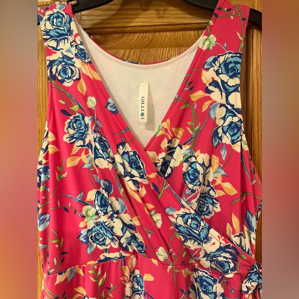 Gilli Maternity Bright Pink Floral Faux‎ Wrap w/Tie Stretchy Maxi Dress Sz Small - Picture 3 of 10
